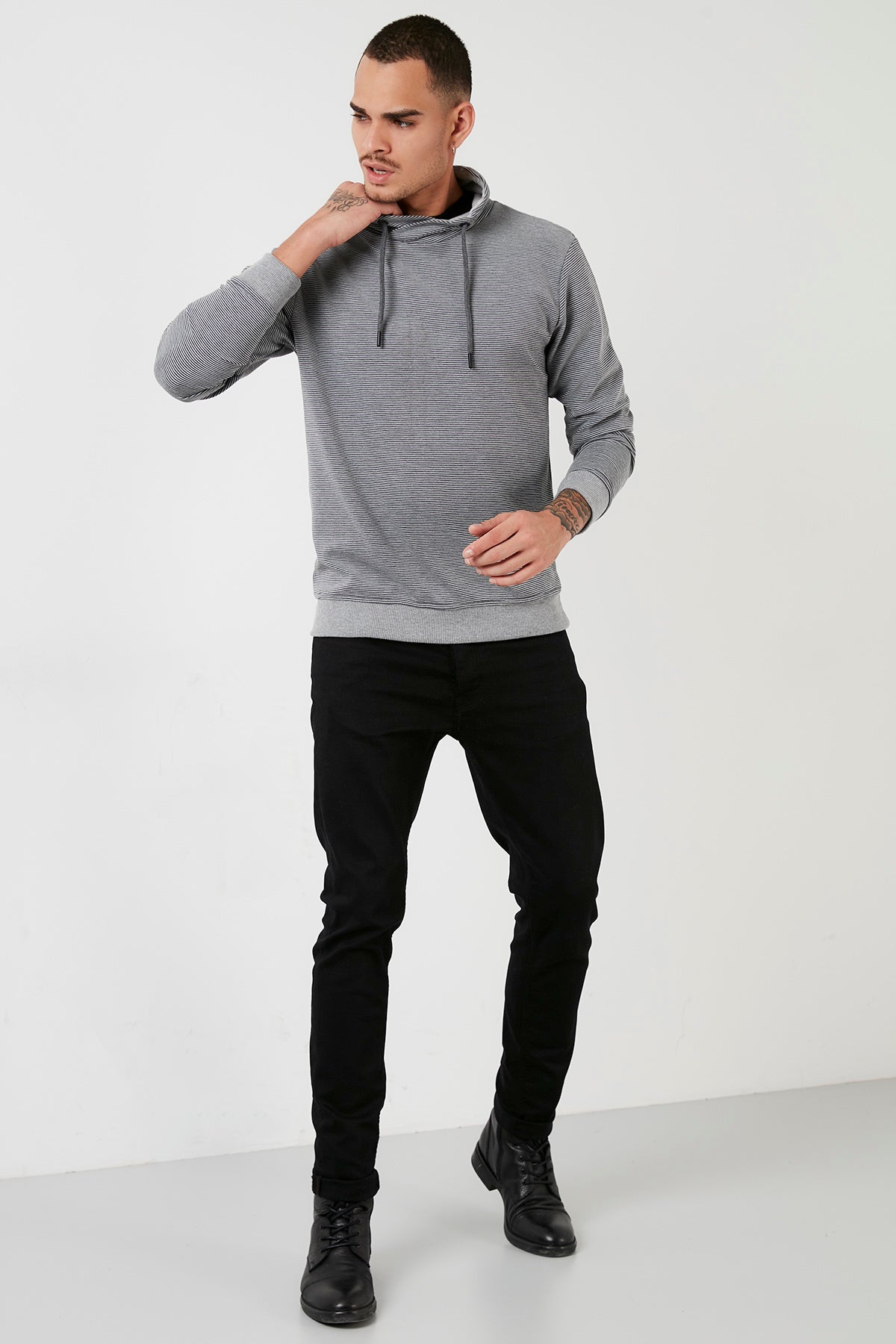 Buratti Pamuklu Dik Yaka Slim Fit Erkek Sweat 5905032 GRİ MELANJ