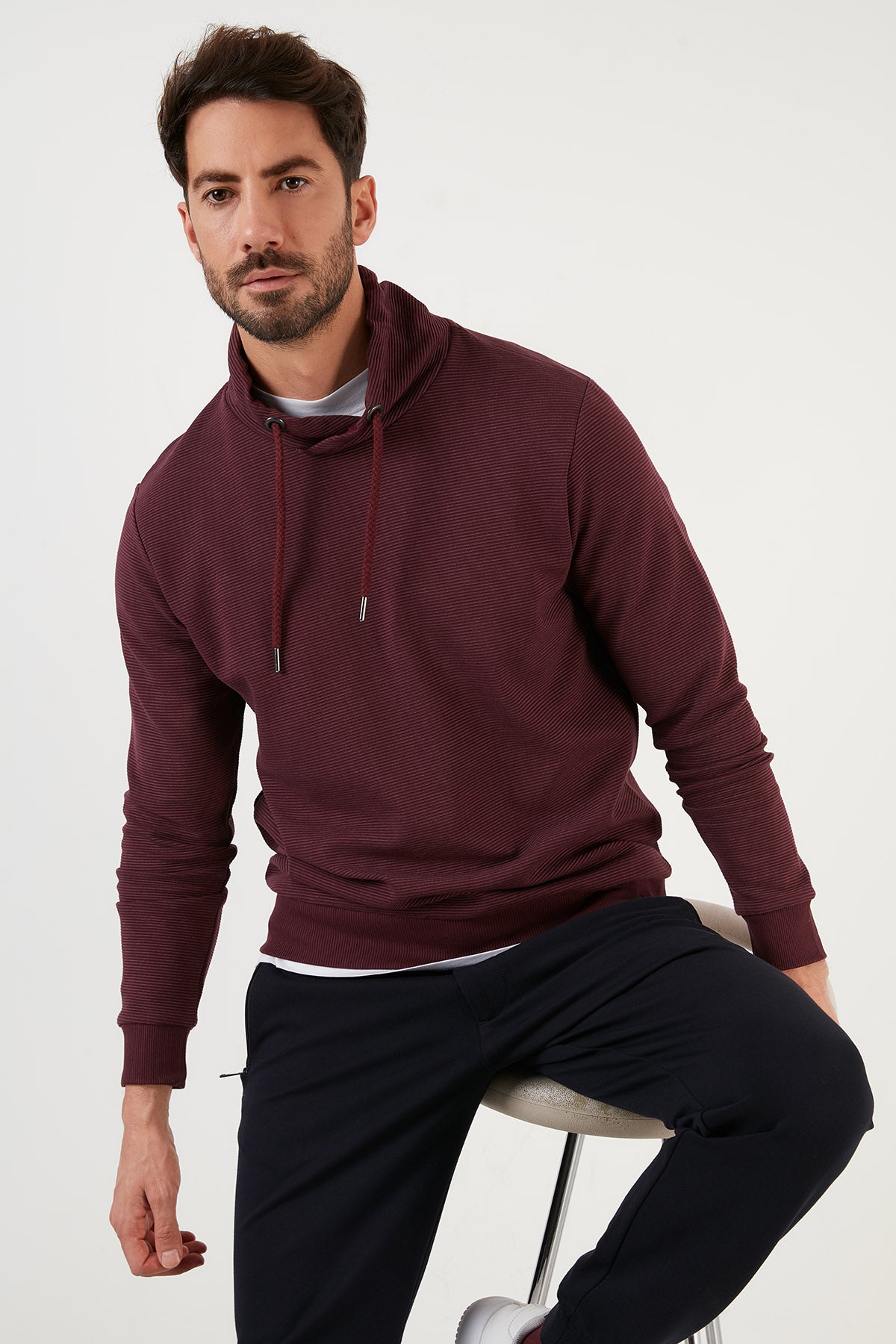 Buratti Pamuklu Dik Yaka Slim Fit Erkek Sweat 5905032 VİŞNE