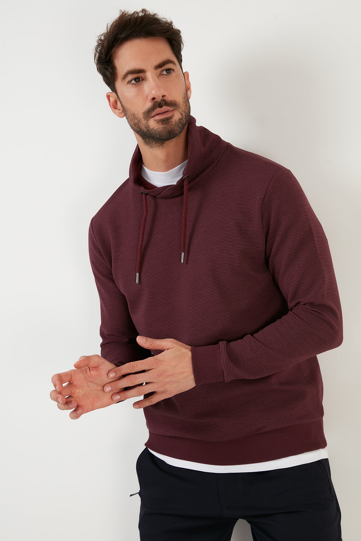 Buratti Pamuklu Dik Yaka Slim Fit Erkek Sweat 5905032 VİŞNE