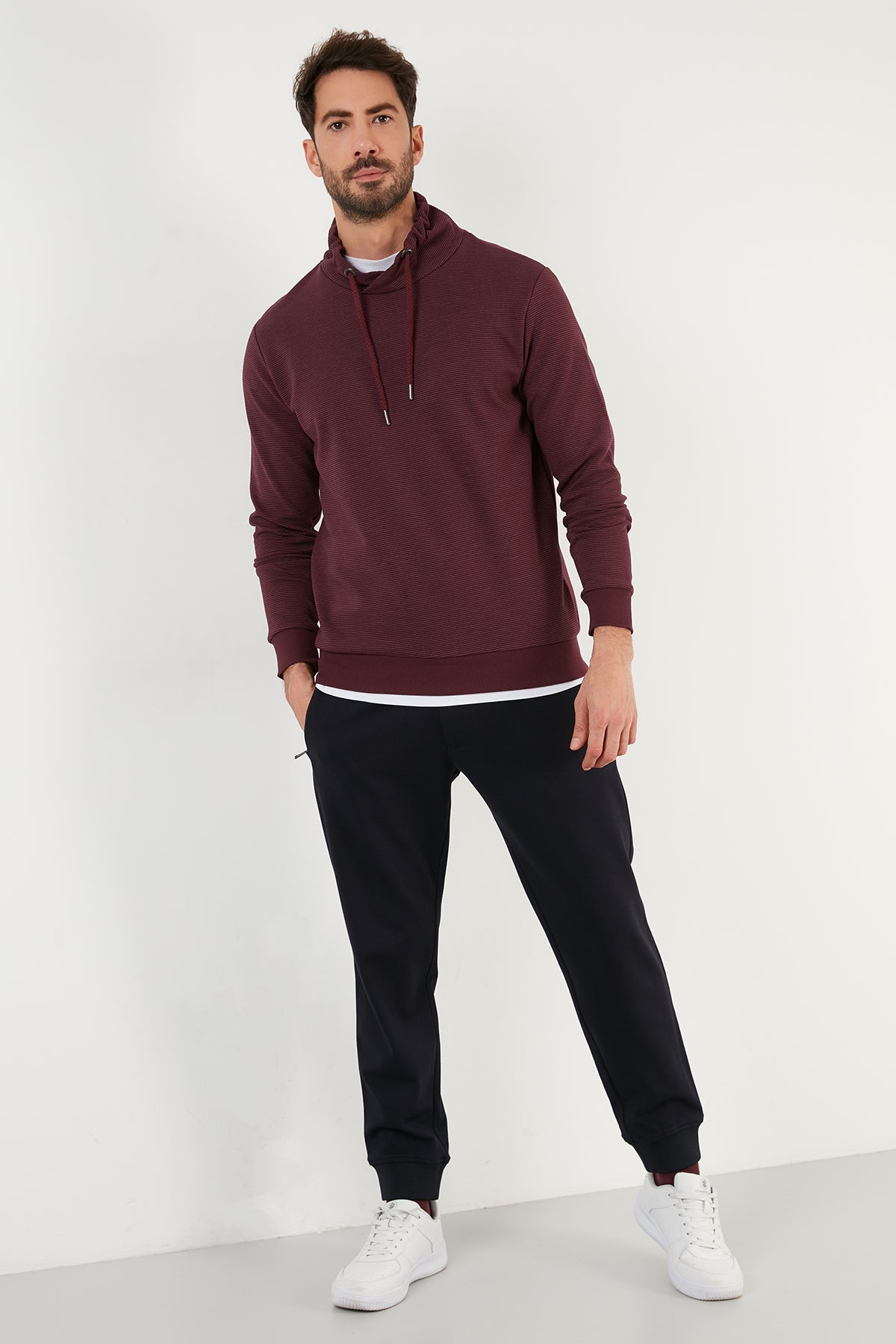 Buratti Pamuklu Dik Yaka Slim Fit Erkek Sweat 5905032 VİŞNE