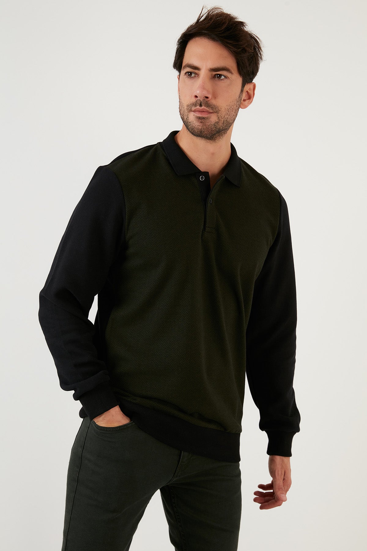 Buratti Pamuklu Regular Fit Polo Yaka Erkek Sweat 5905040 HAKİ