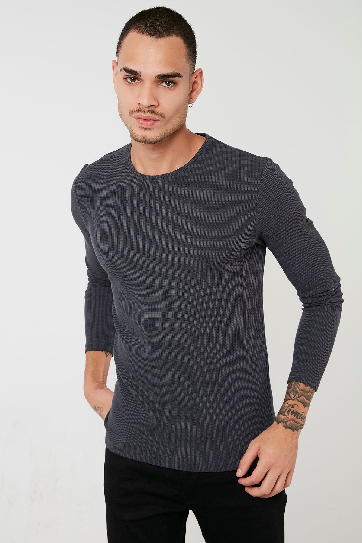 Buratti Pamuklu Bisiklet Yaka Slim Fit Basic Erkek Sweat 5905073 ANTRASİT