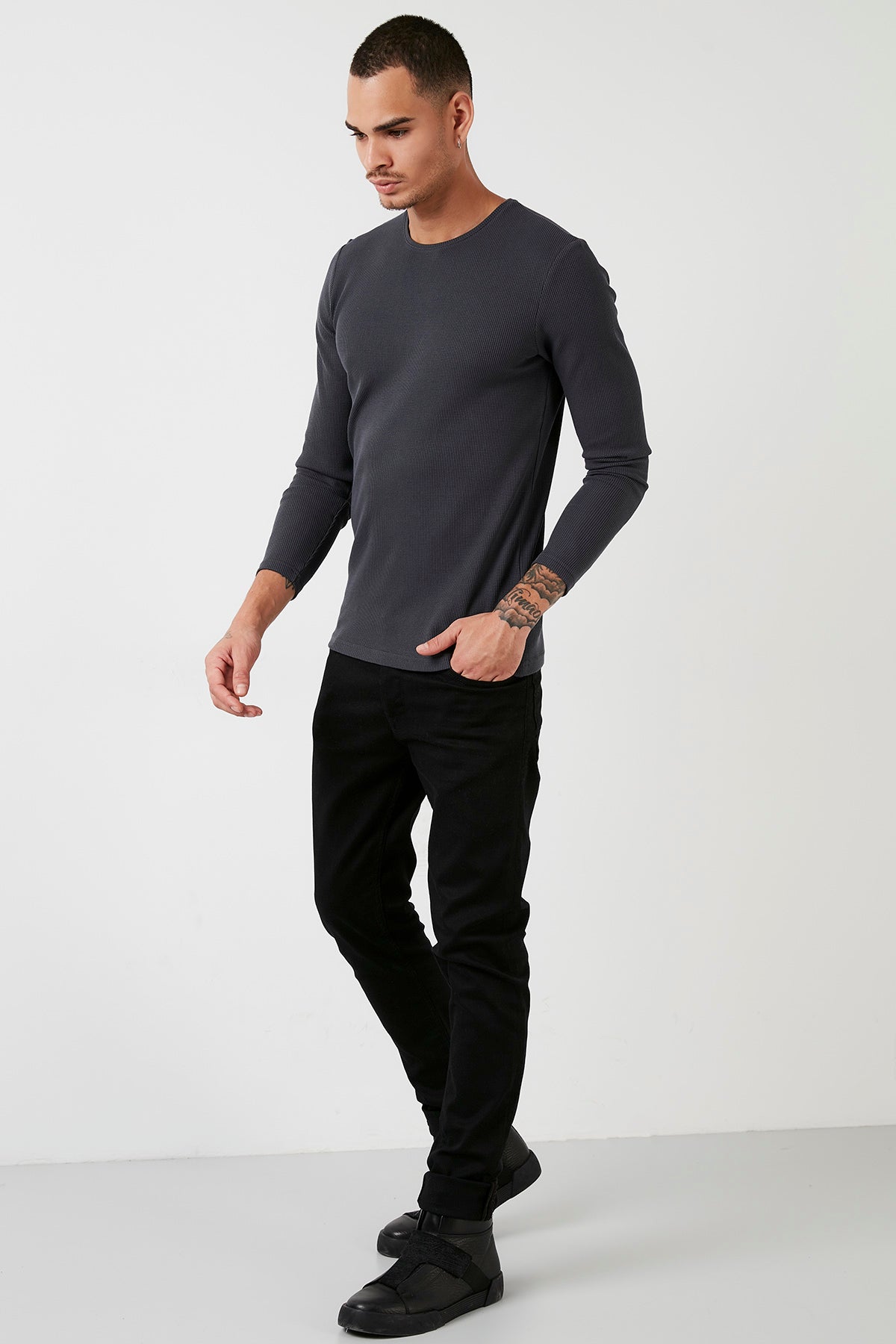 Buratti Pamuklu Bisiklet Yaka Slim Fit Basic Erkek Sweat 5905073 ANTRASİT