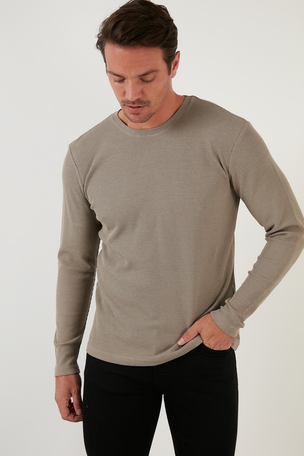 Buratti Pamuklu Bisiklet Yaka Slim Fit Basic Erkek Sweat 5905073 TAŞ