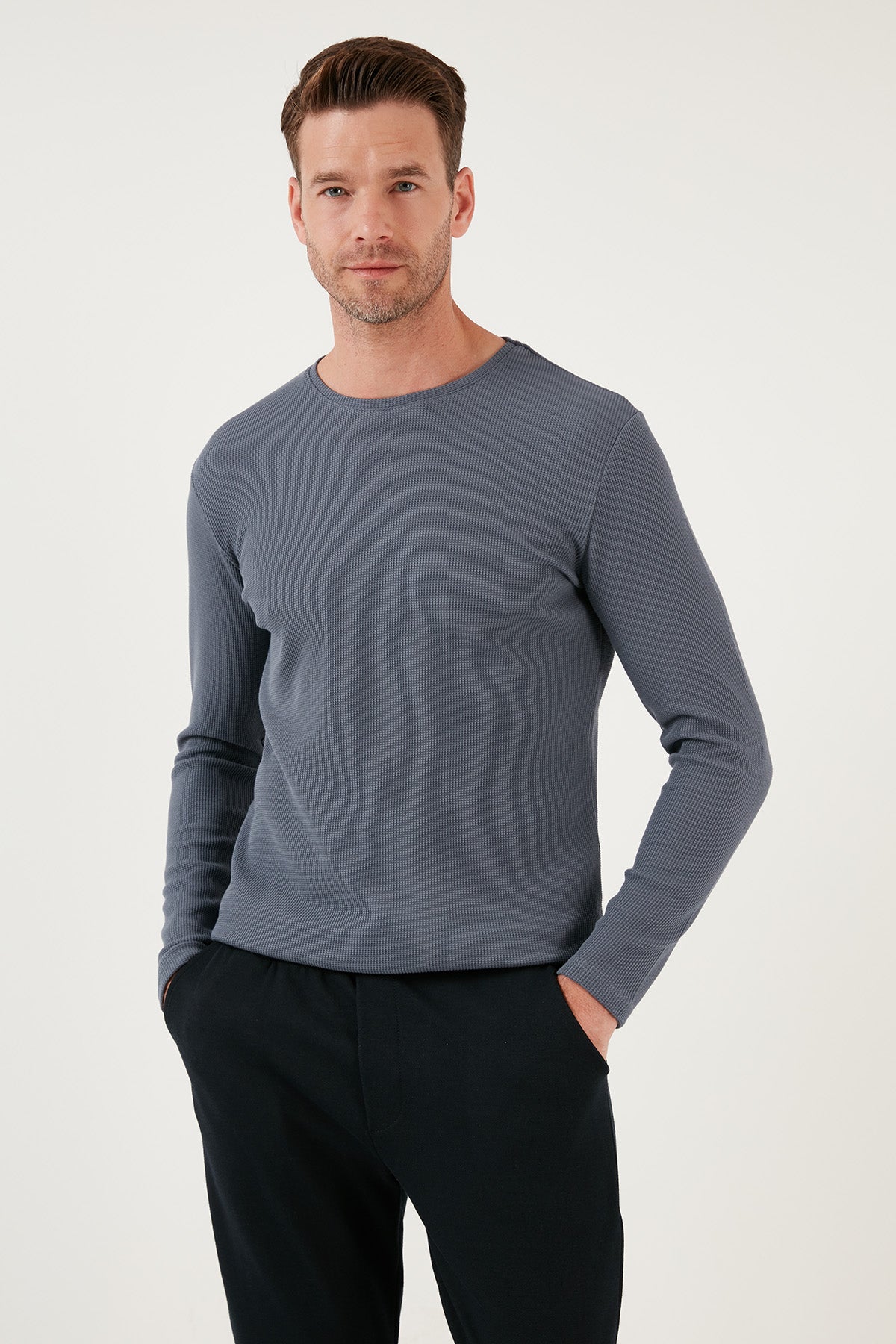 Buratti Pamuklu Bisiklet Yaka Slim Fit Basic Erkek Sweat 5905073 KOYU GRİ