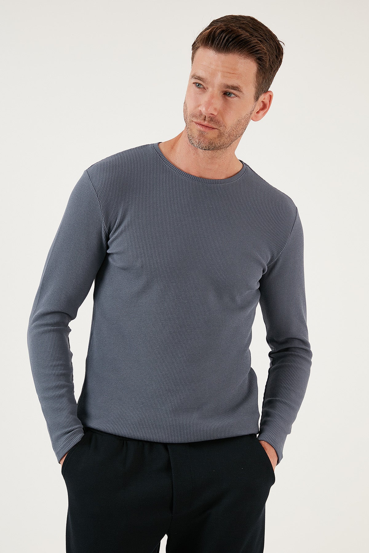 Buratti Pamuklu Bisiklet Yaka Slim Fit Basic Erkek Sweat 5905073 KOYU GRİ