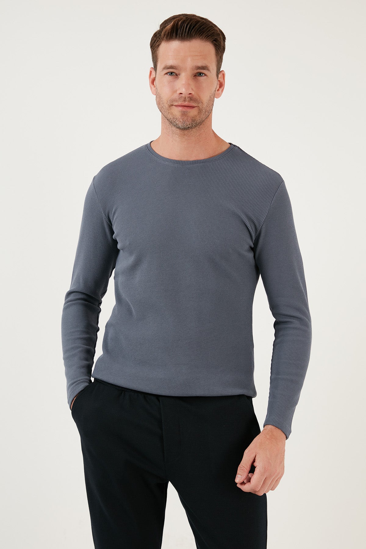 Buratti Pamuklu Bisiklet Yaka Slim Fit Basic Erkek Sweat 5905073 KOYU GRİ