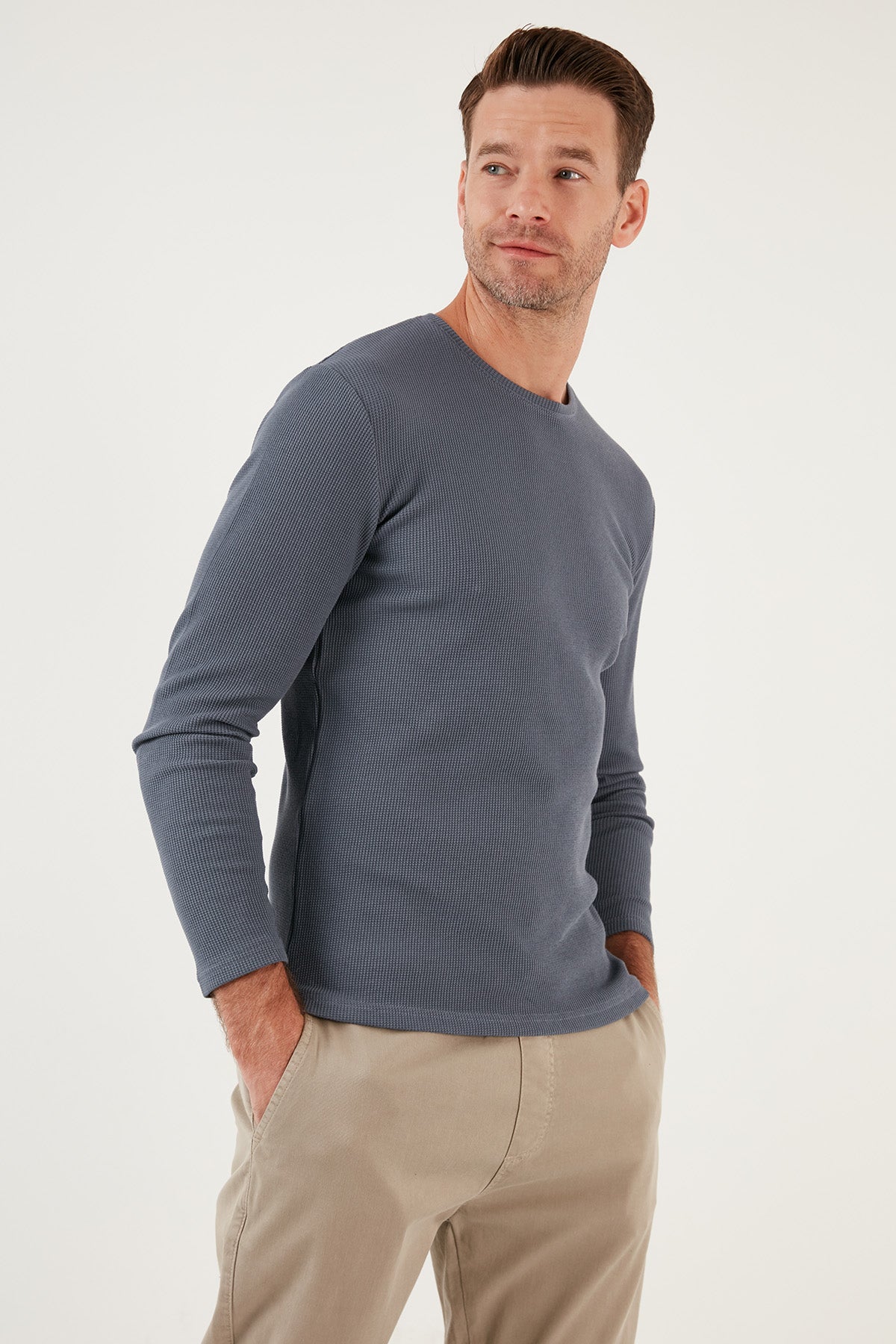 Buratti Pamuklu Bisiklet Yaka Slim Fit Basic Erkek Sweat 5905073 KOYU GRİ