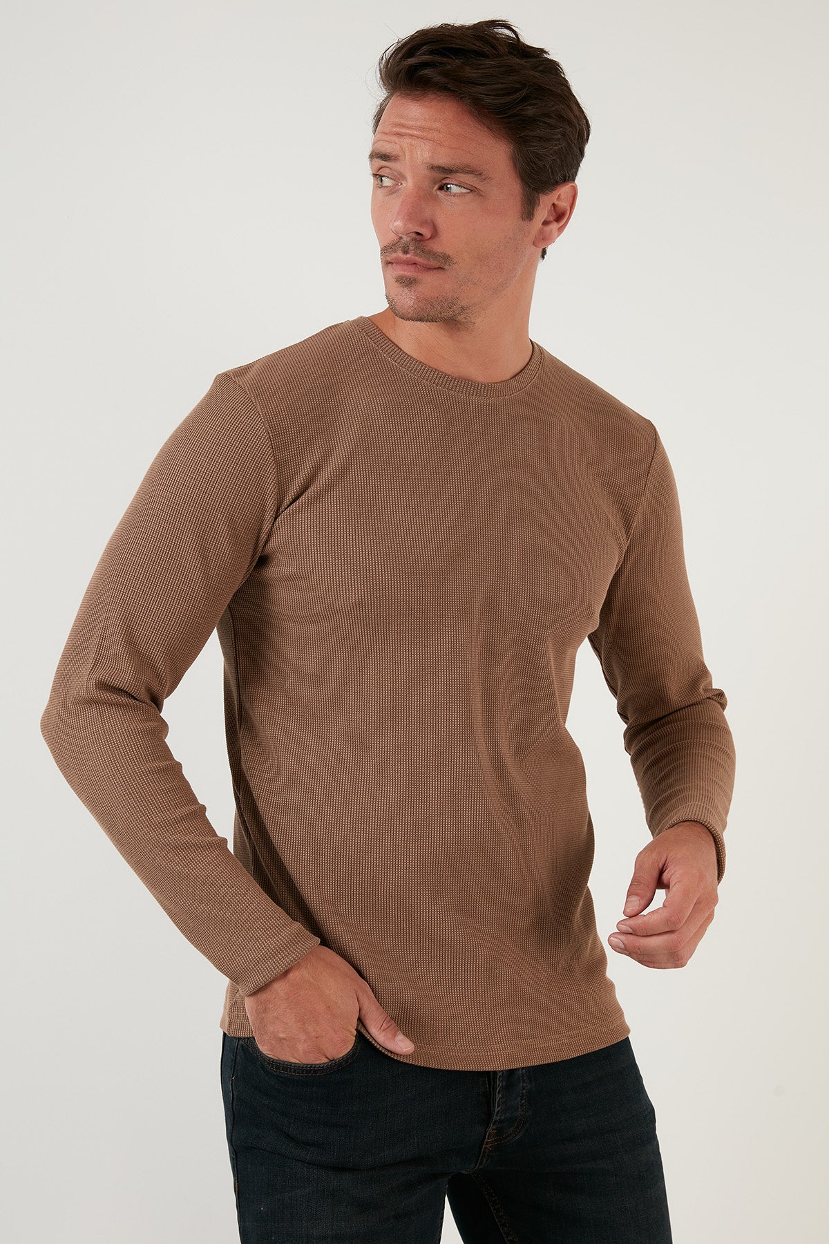 Buratti Pamuklu Bisiklet Yaka Slim Fit Basic Erkek Sweat 5905073 SAFARİ