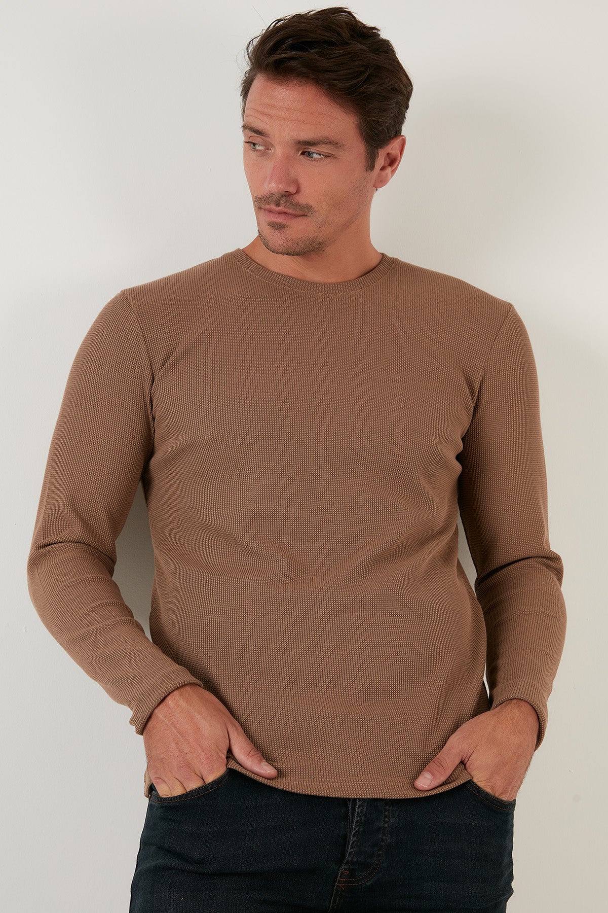 Buratti Pamuklu Bisiklet Yaka Slim Fit Basic Erkek Sweat 5905073 SAFARİ