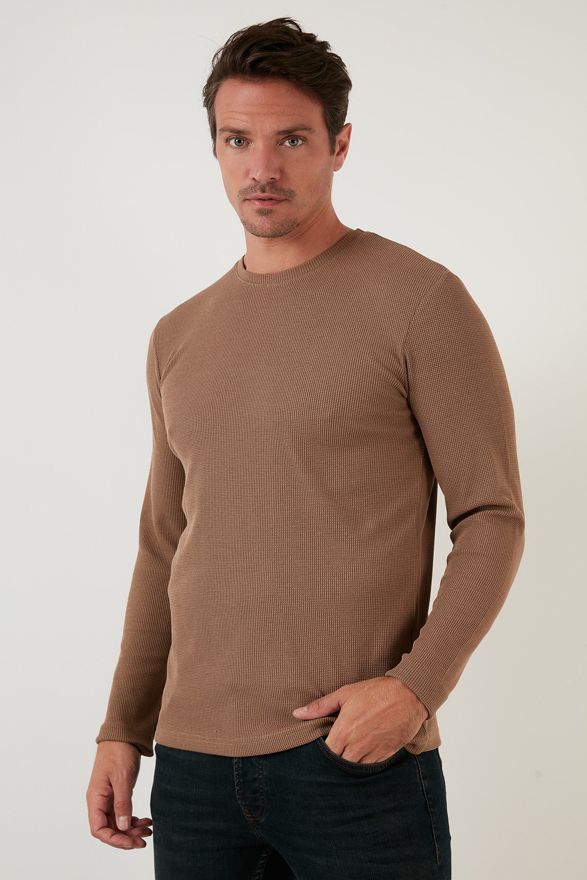 Buratti Pamuklu Bisiklet Yaka Slim Fit Basic Erkek Sweat 5905073 SAFARİ