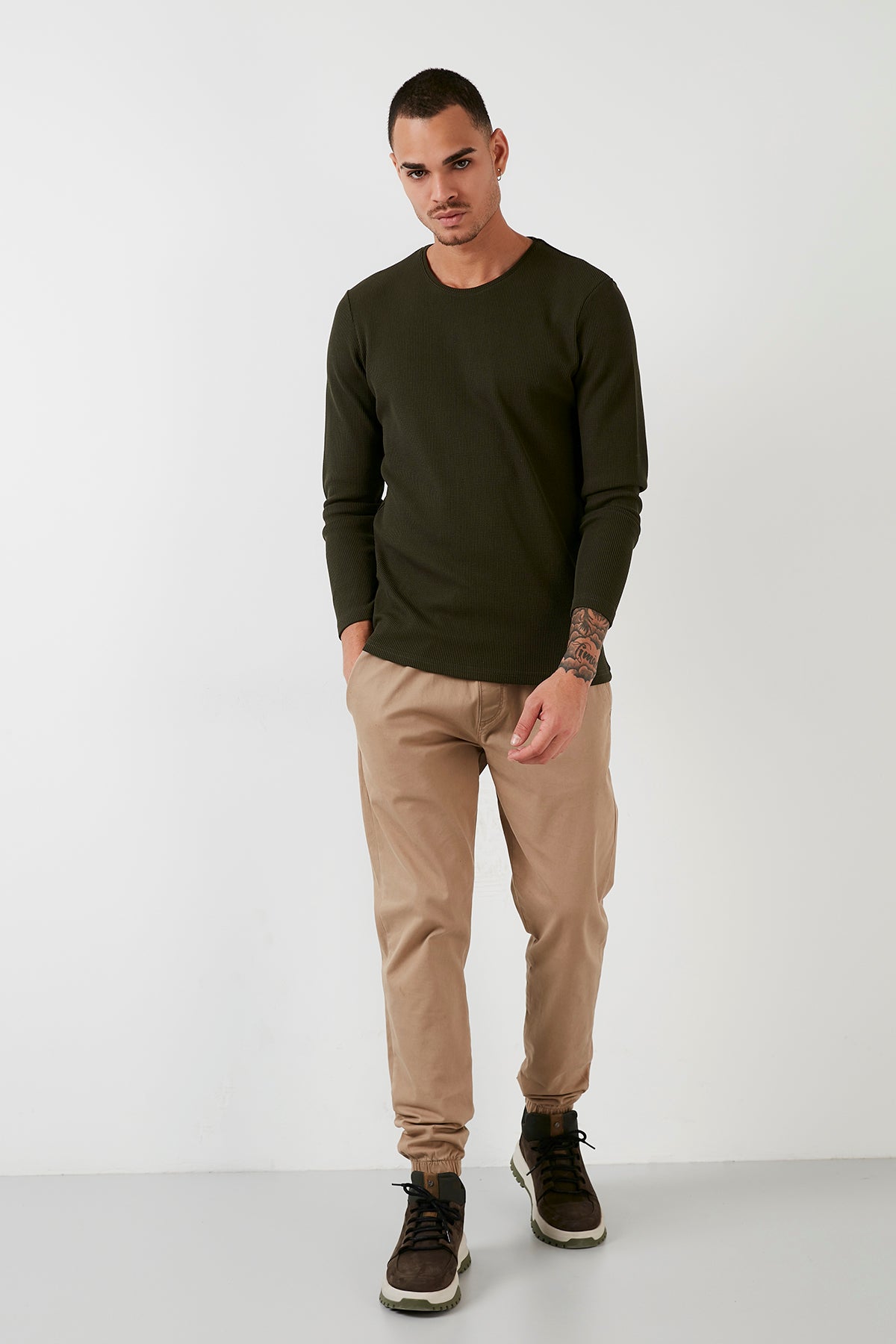 Buratti Pamuklu Bisiklet Yaka Slim Fit Basic Erkek Sweat 5905073 HAKİ