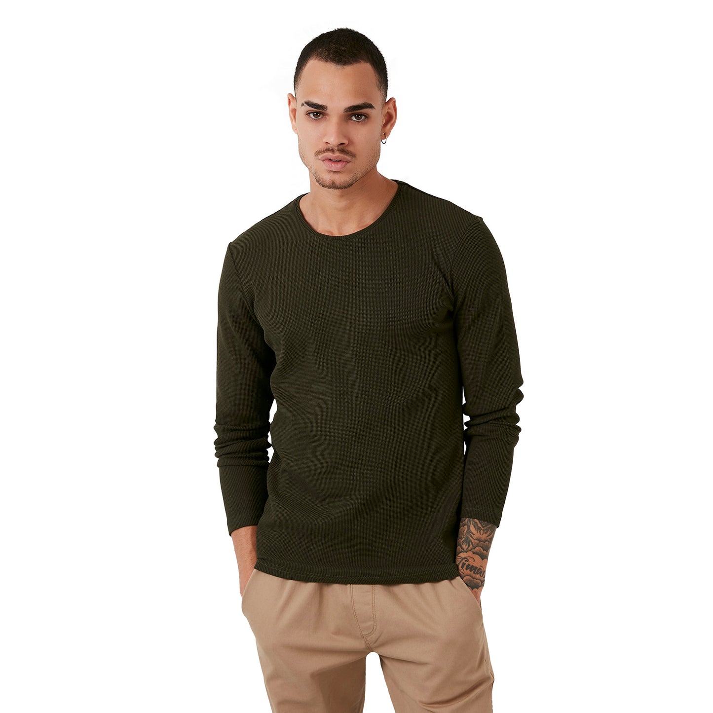 Buratti Pamuklu Bisiklet Yaka Slim Fit Basic Erkek Sweat 5905073 HAKİ