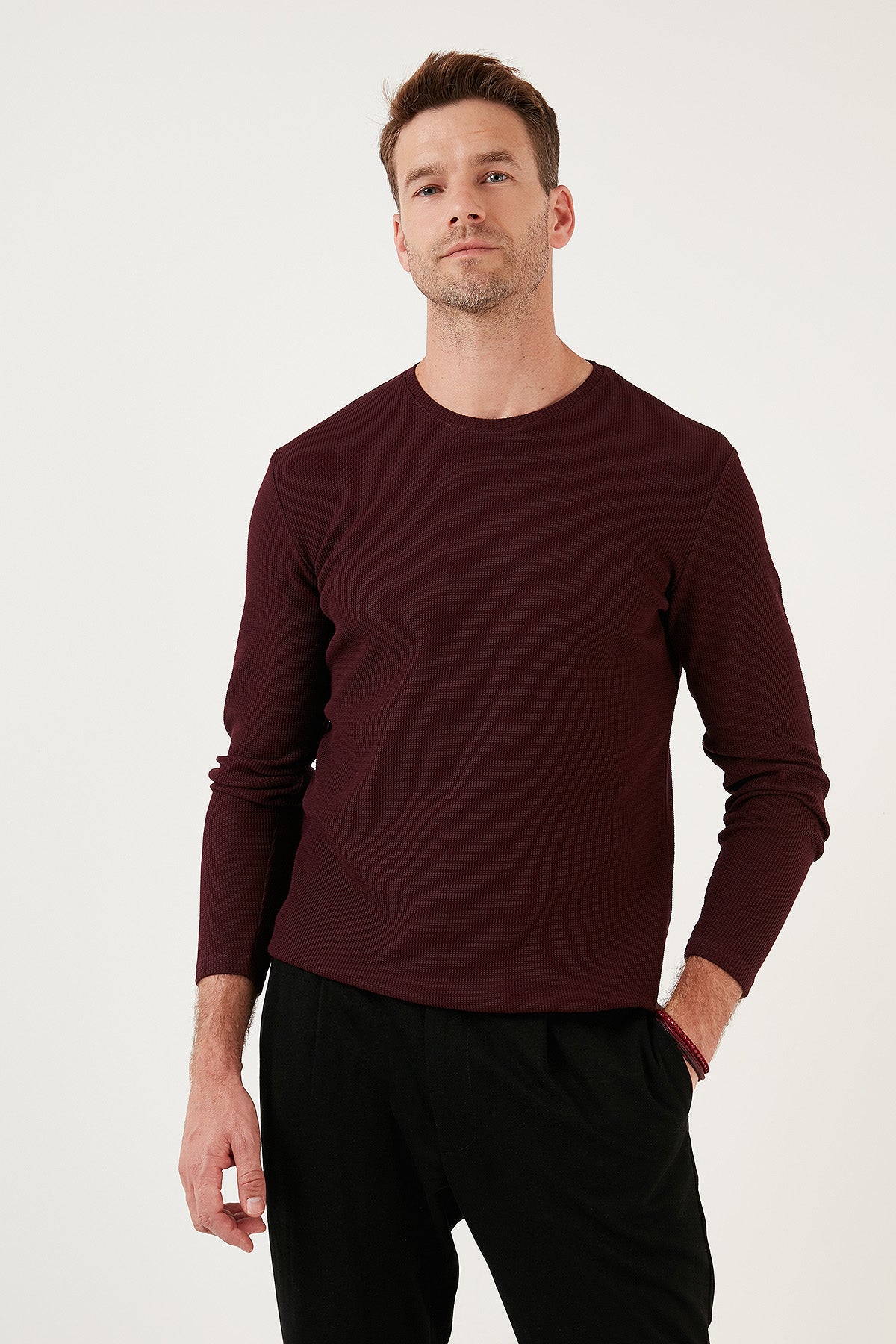 Buratti Pamuklu Bisiklet Yaka Slim Fit Basic Erkek Sweat 5905073 VİŞNE