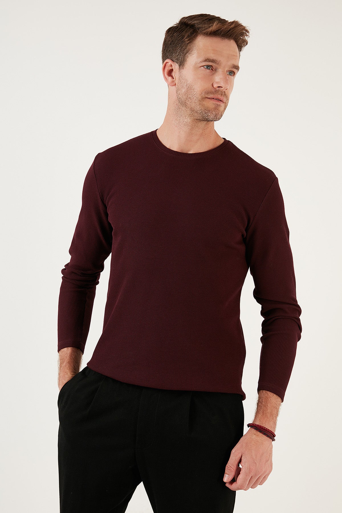 Buratti Pamuklu Bisiklet Yaka Slim Fit Basic Erkek Sweat 5905073 VİŞNE