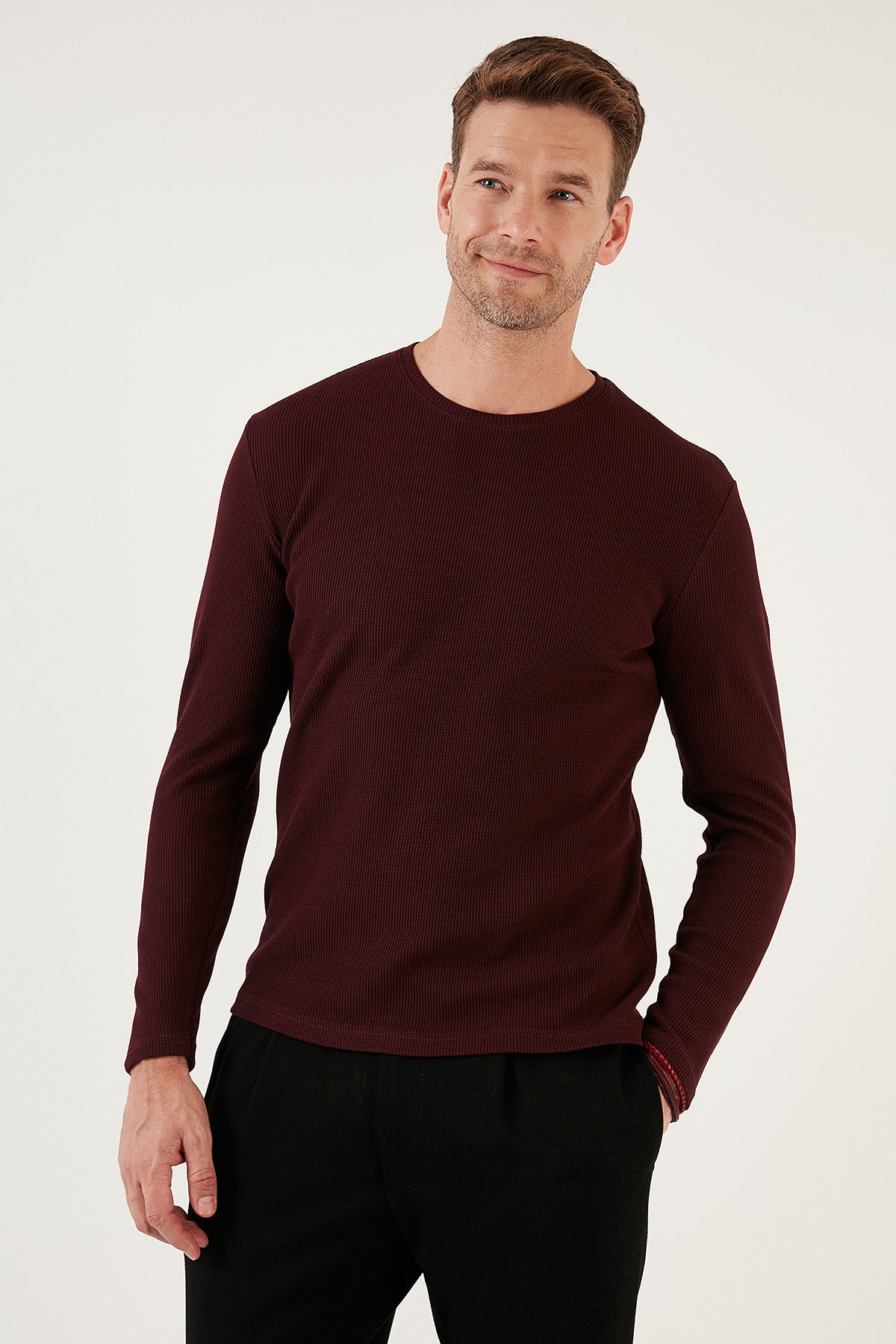 Buratti Pamuklu Bisiklet Yaka Slim Fit Basic Erkek Sweat 5905073 VİŞNE