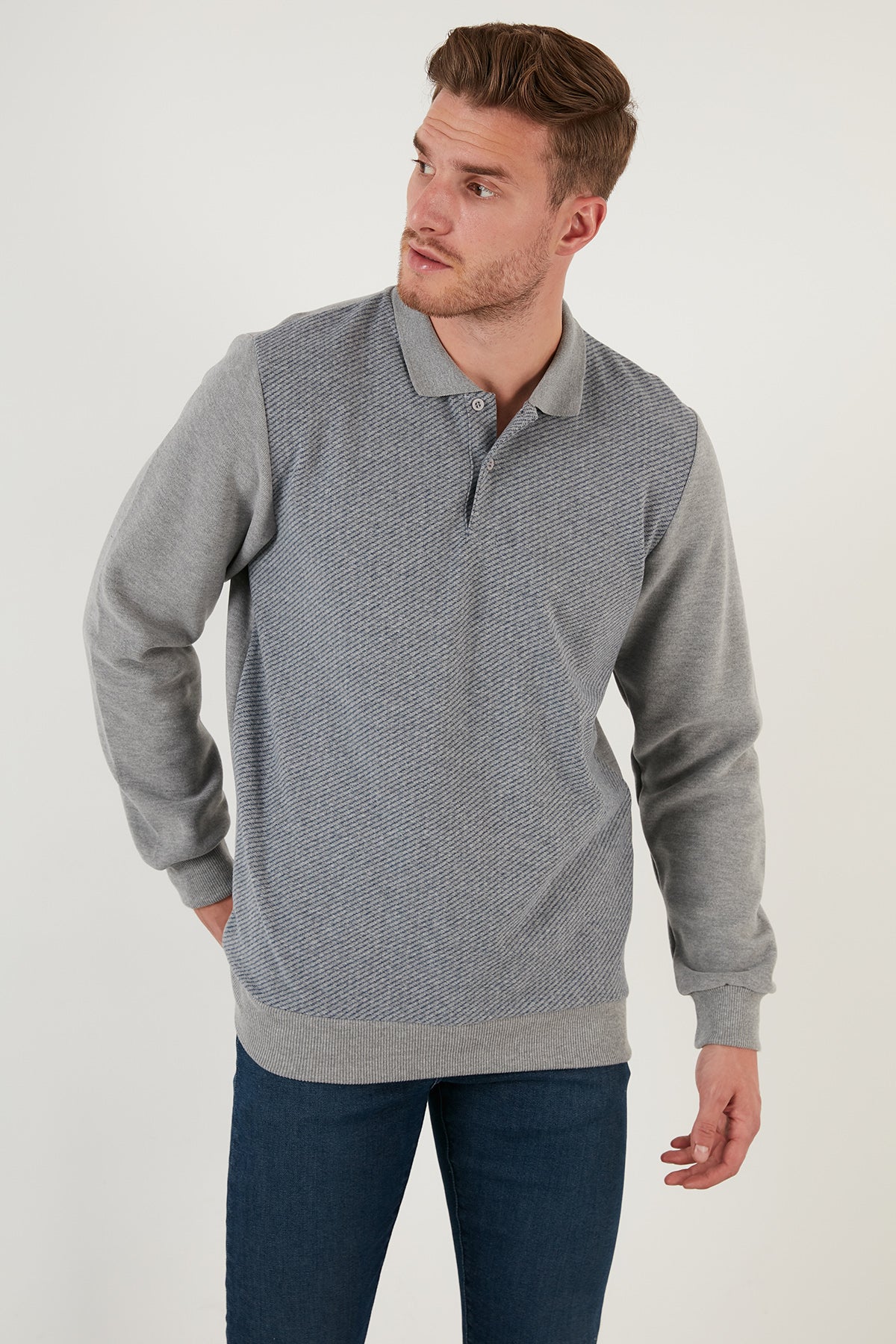 Buratti Pamuklu Regular Fit Düğmeli Polo Yaka Erkek Sweat 5905211 GRİ