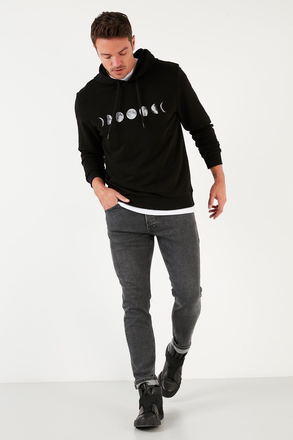 Buratti Pamuklu Baskılı Kapüşonlu Slim Fit Erkek Sweat 5905238 SİYAH