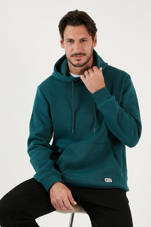 Buratti Slim Fit Kapüşonlu Kanguru Cepli İçi Tüylü Yumuşak Şardonlu Erkek Sweat 5905281 PETROL