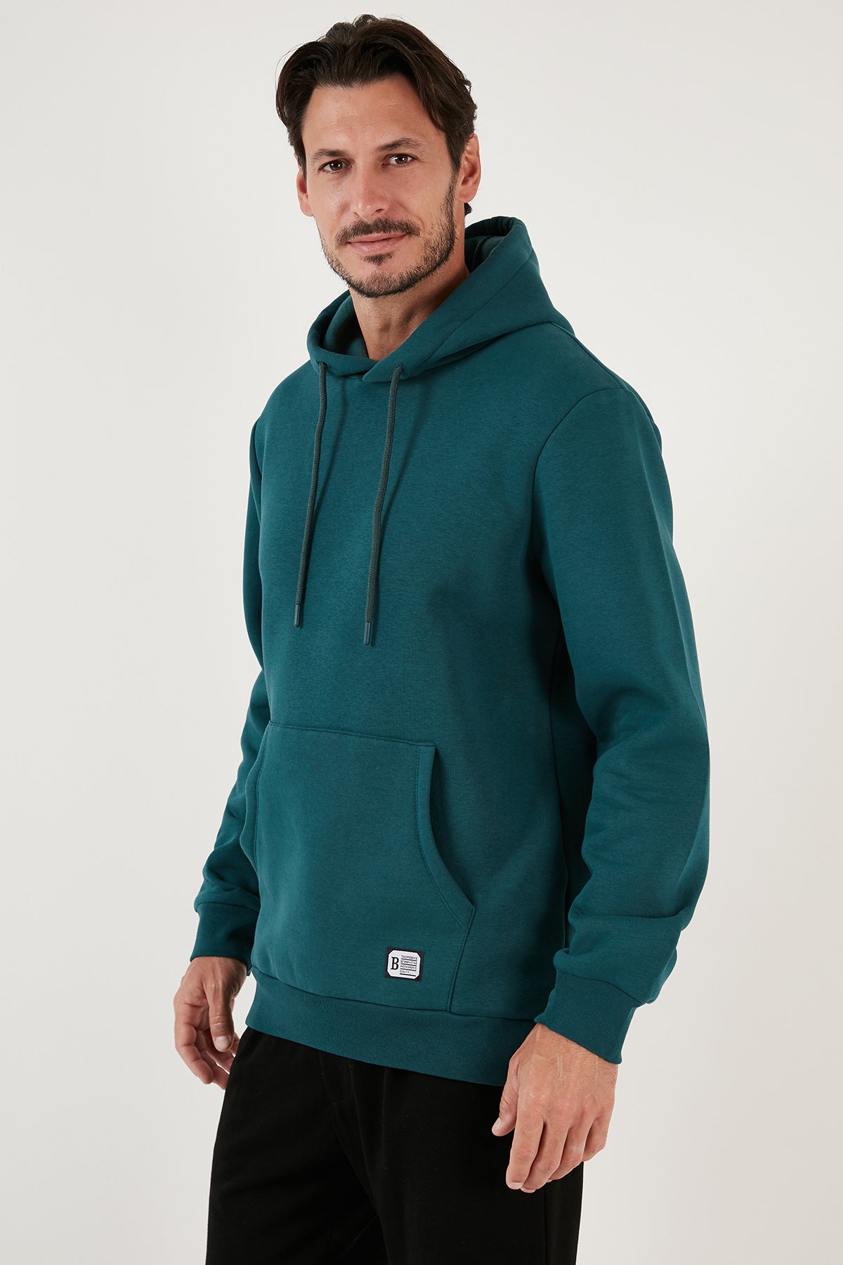 Buratti Slim Fit Kapüşonlu Kanguru Cepli İçi Tüylü Yumuşak Şardonlu Erkek Sweat 5905281 PETROL