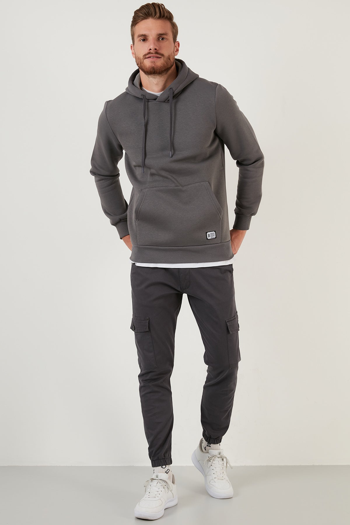 Buratti Slim Fit Kapüşonlu Kanguru Cepli İçi Tüylü Yumuşak Şardonlu Erkek Sweat 5905281 ANTRASİT