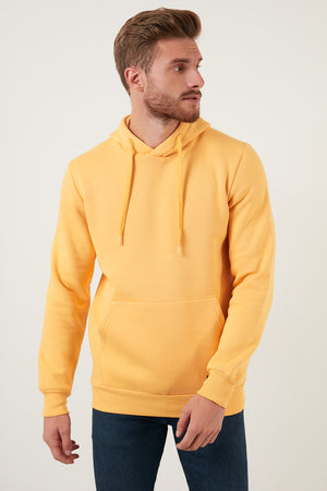 Buratti Slim Fit Kapüşonlu Kanguru Cepli İçi Tüylü Yumuşak Şardonlu Erkek Sweat 5905281 HARDAL