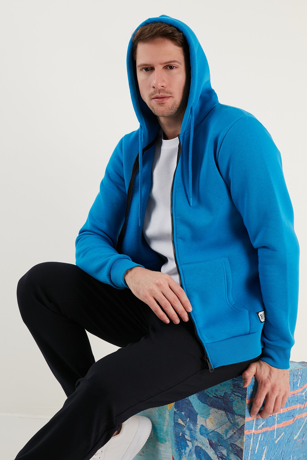 Buratti Slim Fit Kapüşonlu Fermuarlı İçi Tüylü Yumuşak Şardonlu Kışlık Erkek Sweat 5905340 Deniz Mavi