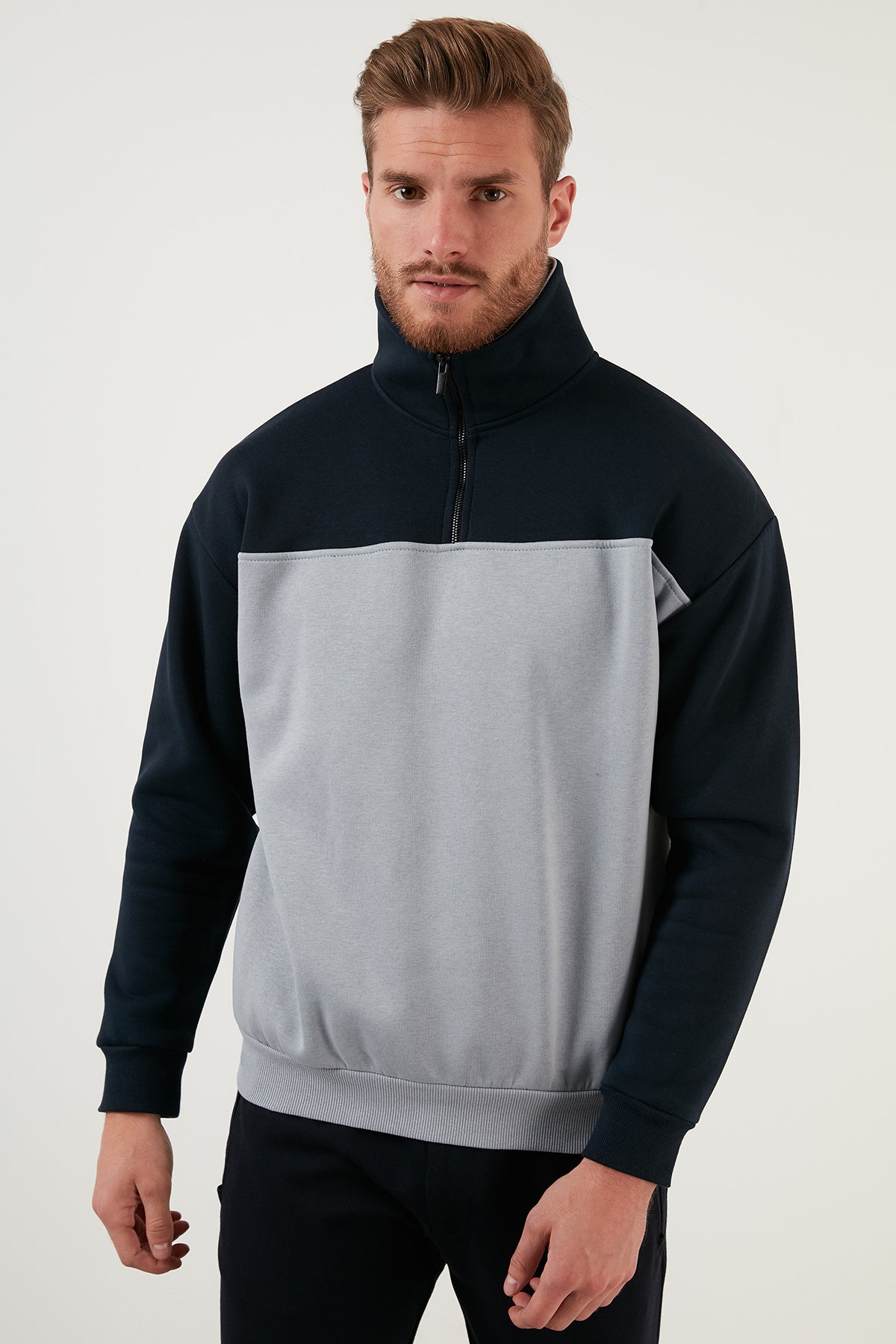 Buratti Regular Fit Fermuarlı Dik Yaka İçi Tüylü Yumuşak Şardonlu Kışlık Erkek Sweat 5905343 İNDİGO