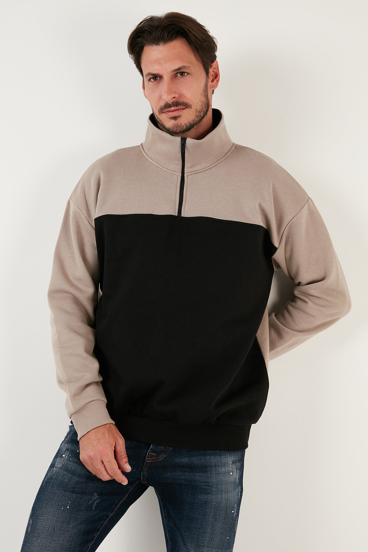 Buratti Regular Fit Fermuarlı Dik Yaka İçi Tüylü Yumuşak Şardonlu Kışlık Erkek Sweat 5905343 SÜTLÜ KAHVE