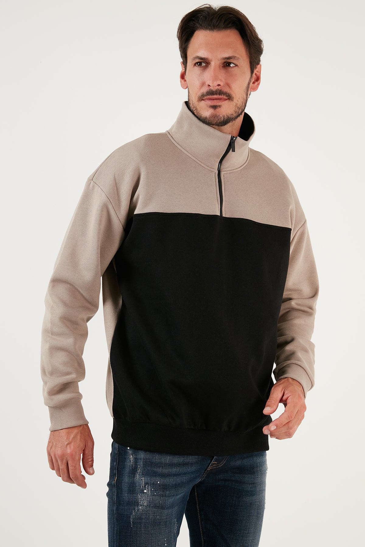 Buratti Regular Fit Fermuarlı Dik Yaka İçi Tüylü Yumuşak Şardonlu Kışlık Erkek Sweat 5905343 SÜTLÜ KAHVE