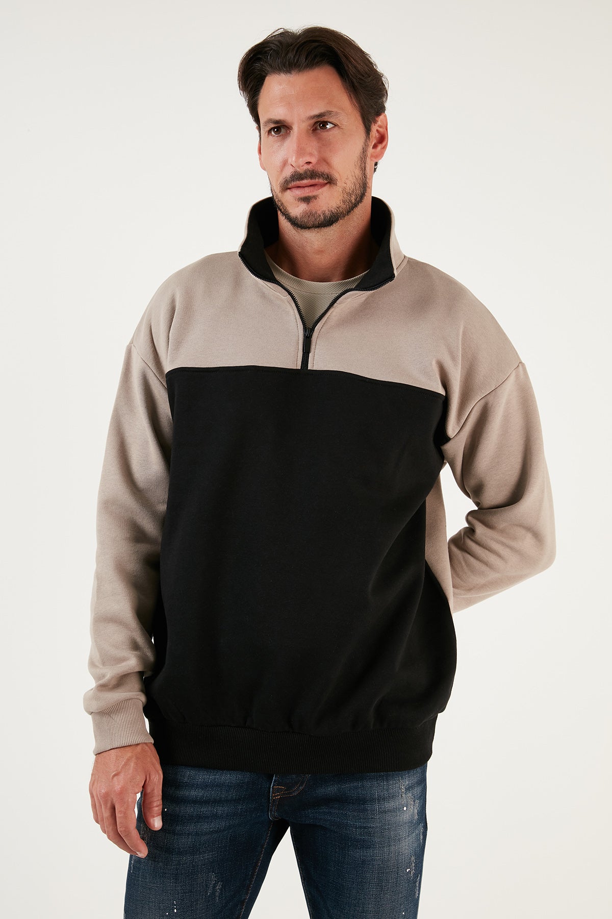 Buratti Regular Fit Fermuarlı Dik Yaka İçi Tüylü Yumuşak Şardonlu Kışlık Erkek Sweat 5905343 SÜTLÜ KAHVE