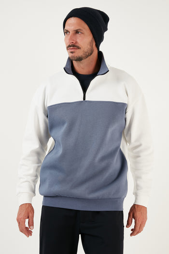 Buratti Regular Fit Fermuarlı Dik Yaka İçi Tüylü Yumuşak Şardonlu Kışlık Erkek Sweat 5905343 EKRU