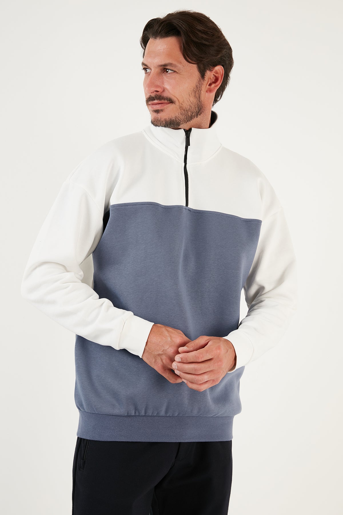 Buratti Regular Fit Fermuarlı Dik Yaka İçi Tüylü Yumuşak Şardonlu Kışlık Erkek Sweat 5905343 EKRU