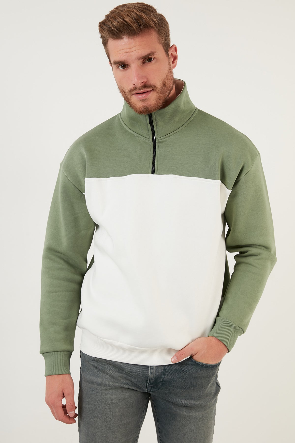 Buratti Regular Fit Fermuarlı Dik Yaka İçi Tüylü Yumuşak Şardonlu Kışlık Erkek Sweat 5905343 Elma