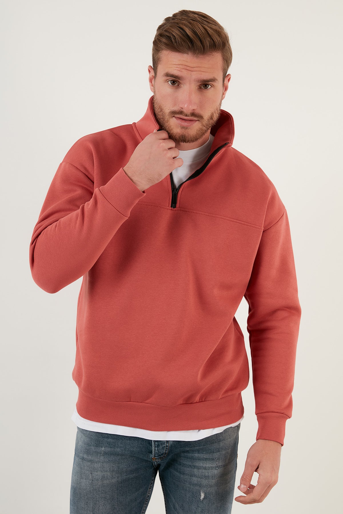 Buratti Regular Fit Pamuklu İçi Tüylü Yumuşak Şardonlu Kışlık Erkek Sweat 59053431 KİREMİT