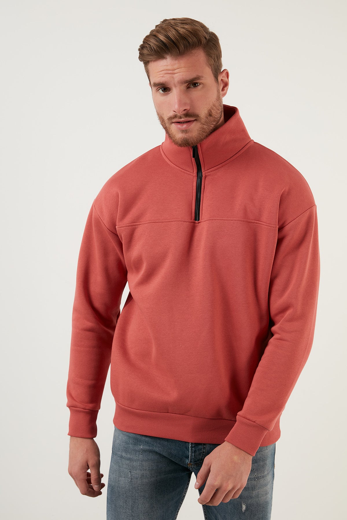 Buratti Regular Fit Pamuklu İçi Tüylü Yumuşak Şardonlu Kışlık Erkek Sweat 59053431 KİREMİT