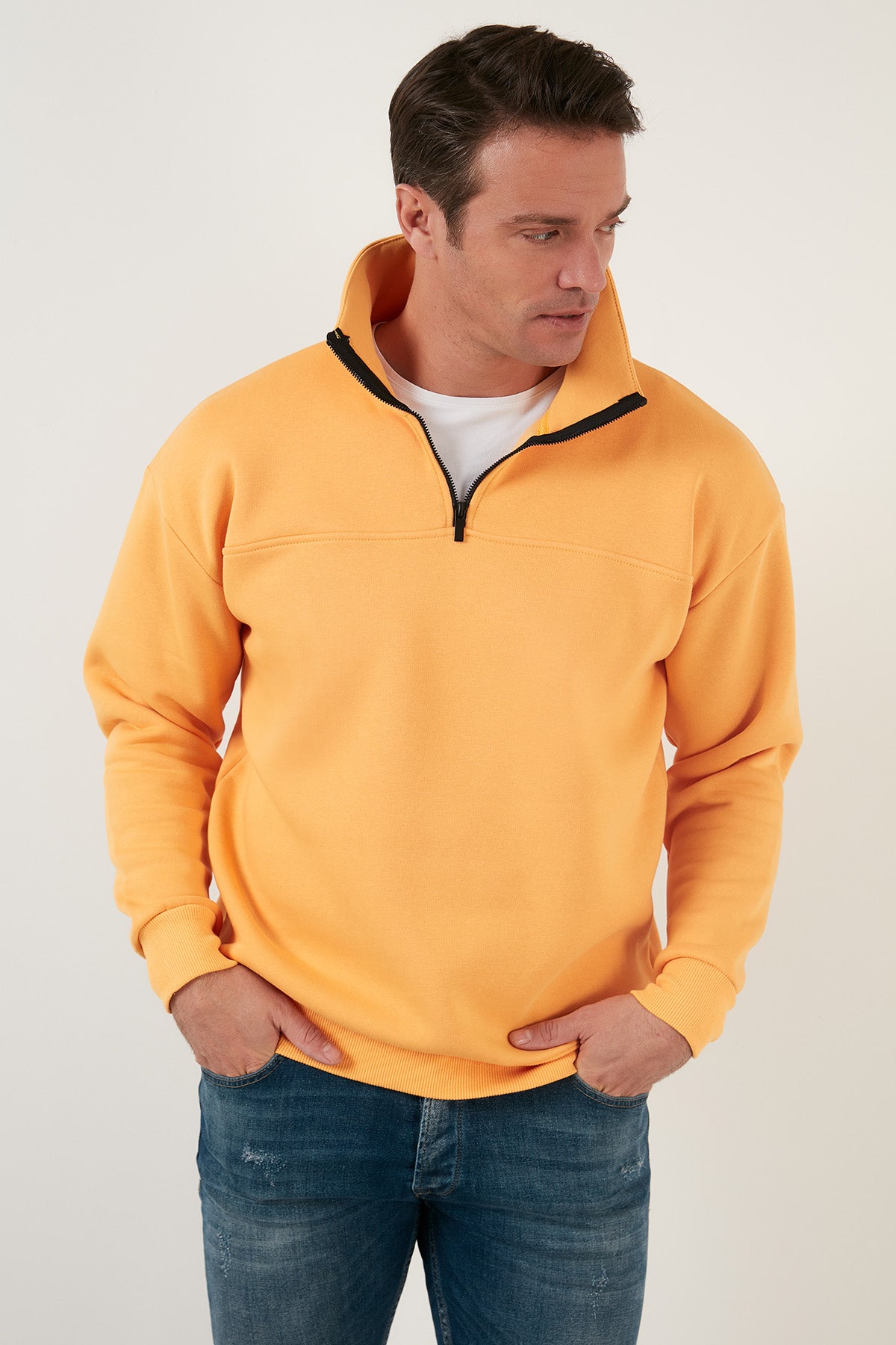 Buratti Regular Fit Pamuklu İçi Tüylü Yumuşak Şardonlu Kışlık Erkek Sweat 59053431 HARDAL