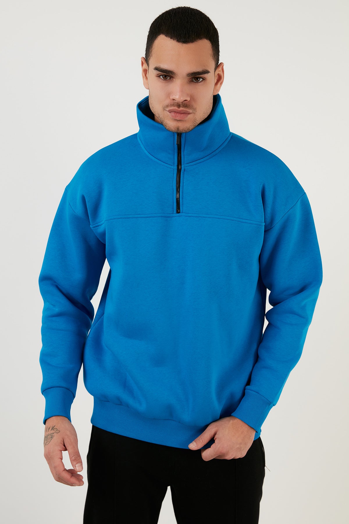 Buratti Regular Fit Pamuklu İçi Tüylü Yumuşak Şardonlu Kışlık Erkek Sweat 59053431 Deniz Mavi