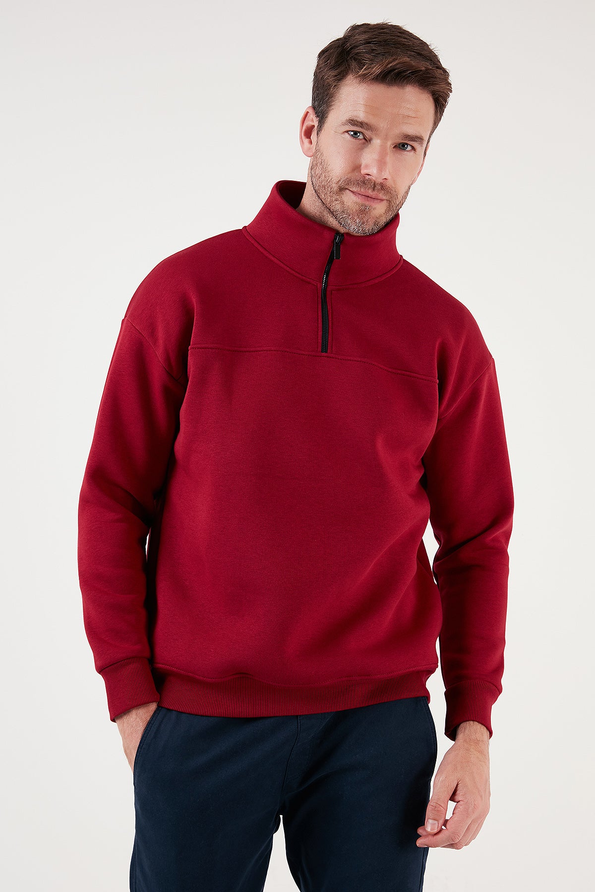 Buratti Regular Fit Pamuklu İçi Tüylü Yumuşak Şardonlu Kışlık Erkek Sweat 59053431 BORDO