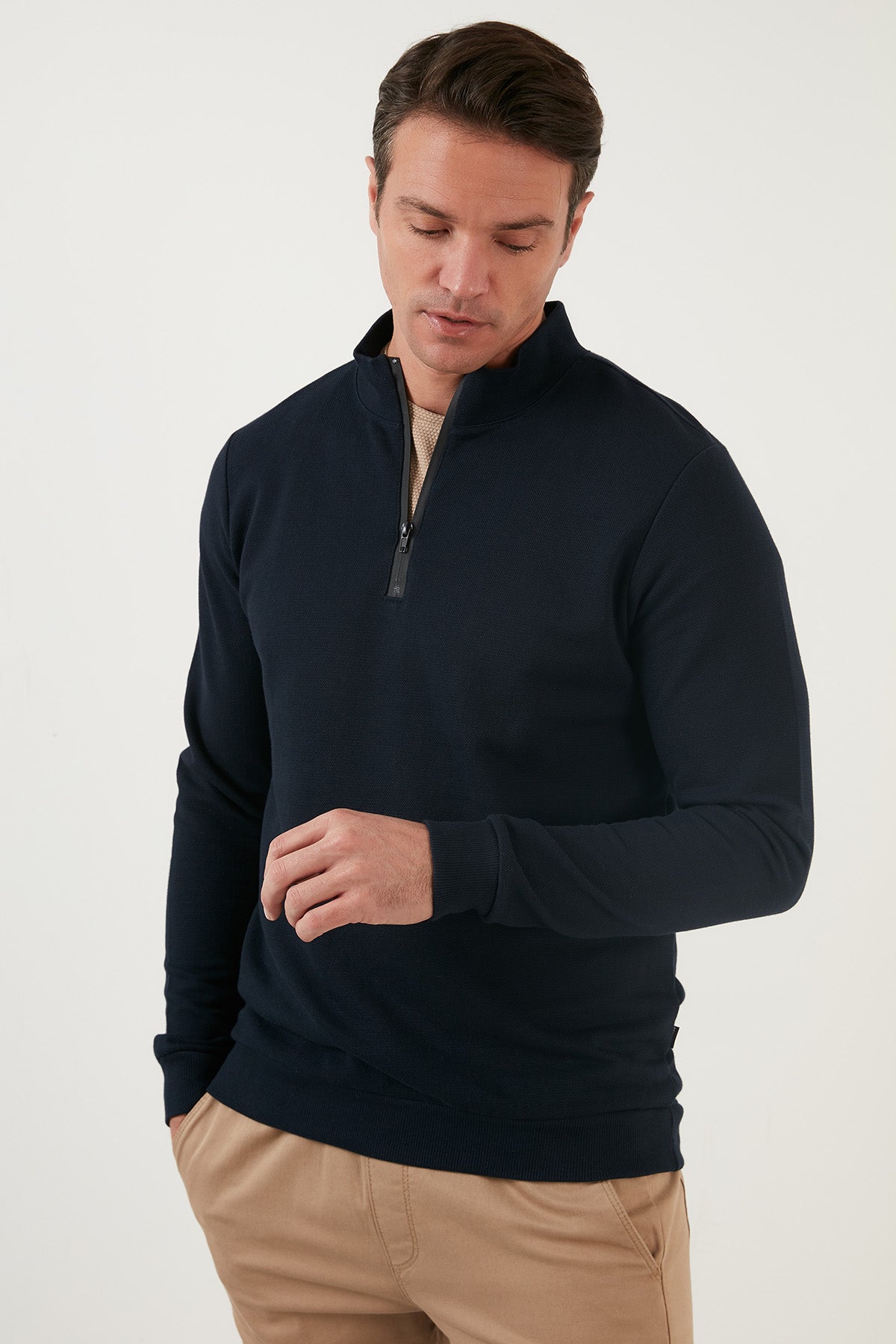 Buratti Pamuklu Slim Fit Yarım Fermuarlı Dik Yaka Erkek Sweat 5905400 LACİVERT