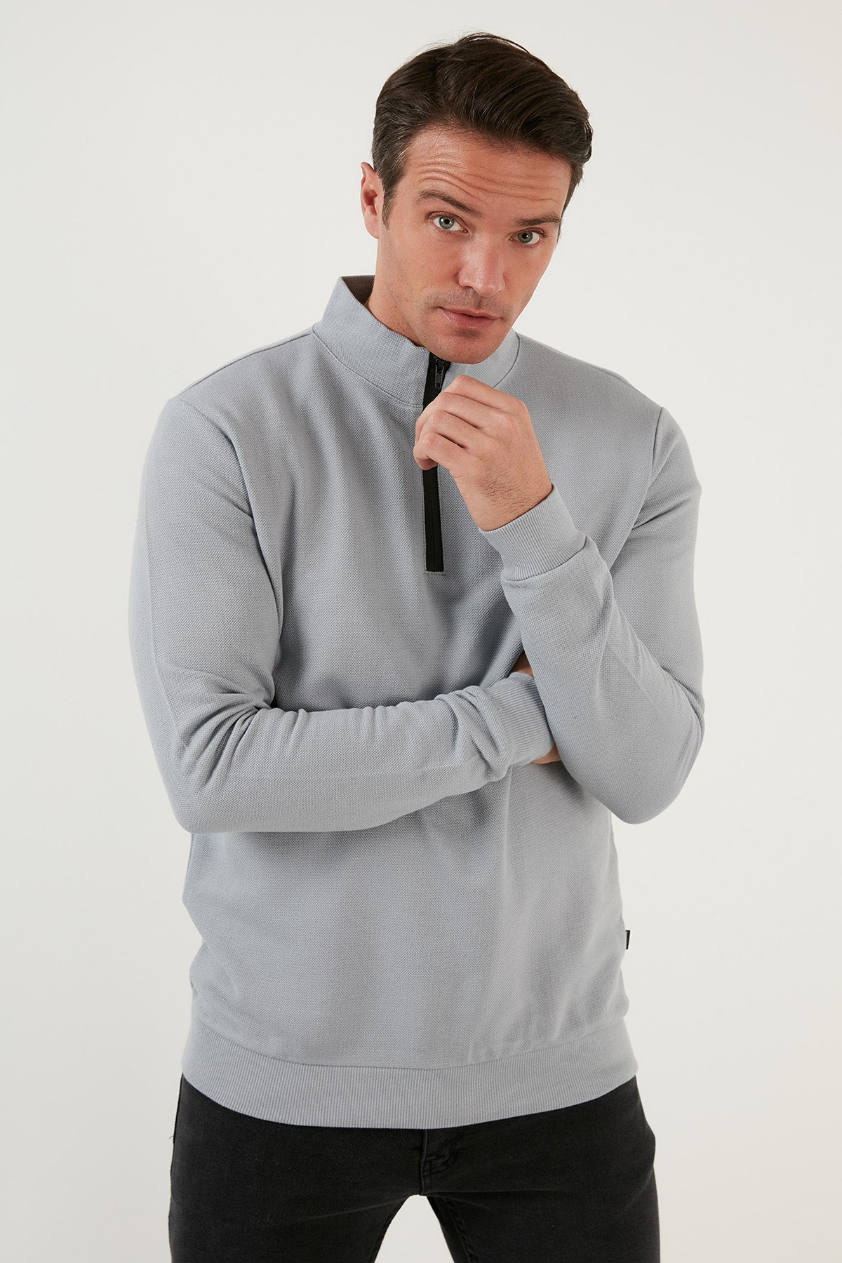 Buratti Pamuklu Slim Fit Yarım Fermuarlı Dik Yaka Erkek Sweat 5905400 AÇIK GRİ