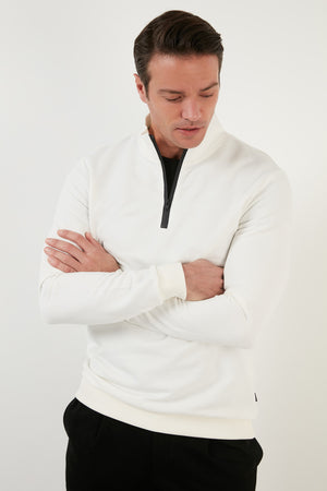 Buratti Pamuklu Slim Fit Yarım Fermuarlı Dik Yaka Erkek Sweat 5905400 EKRU