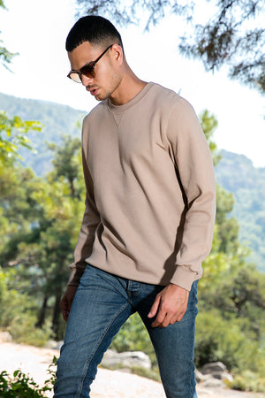 Buratti Pamuklu Regular Fit Bisiklet Yaka Erkek Sweat 5905453 VİZON