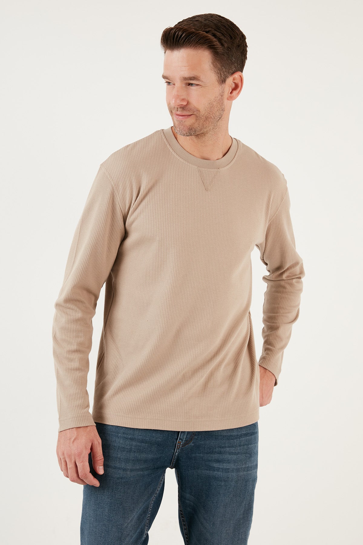 Buratti % 100 Pamuklu Bisiklet Yaka Regular Fit Erkek Sweat 5905503 SAFARİ