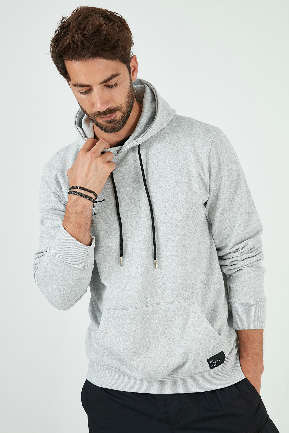 Buratti Kanguru Cepli Şardonlu Slim Fit Kapüşonlu Kışlık Erkek Sweat 5975002 GRİ MELANJ