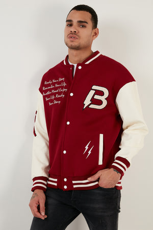 Buratti Oversize Kolej Yaka Cepli Bomber Erkek Ceket 628MNH171 BORDO