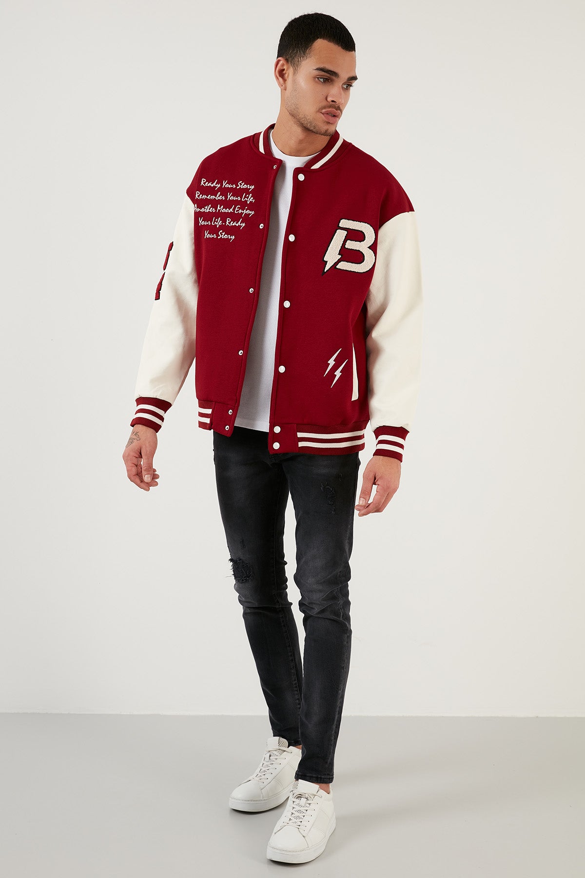 Buratti Oversize Kolej Yaka Cepli Bomber Erkek Ceket 628MNH171 BORDO