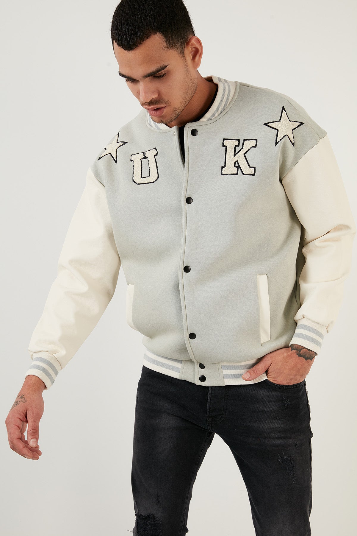 Buratti Oversize Kolej Yaka Cepli Bomber Erkek Ceket 628MNH178 GRİ