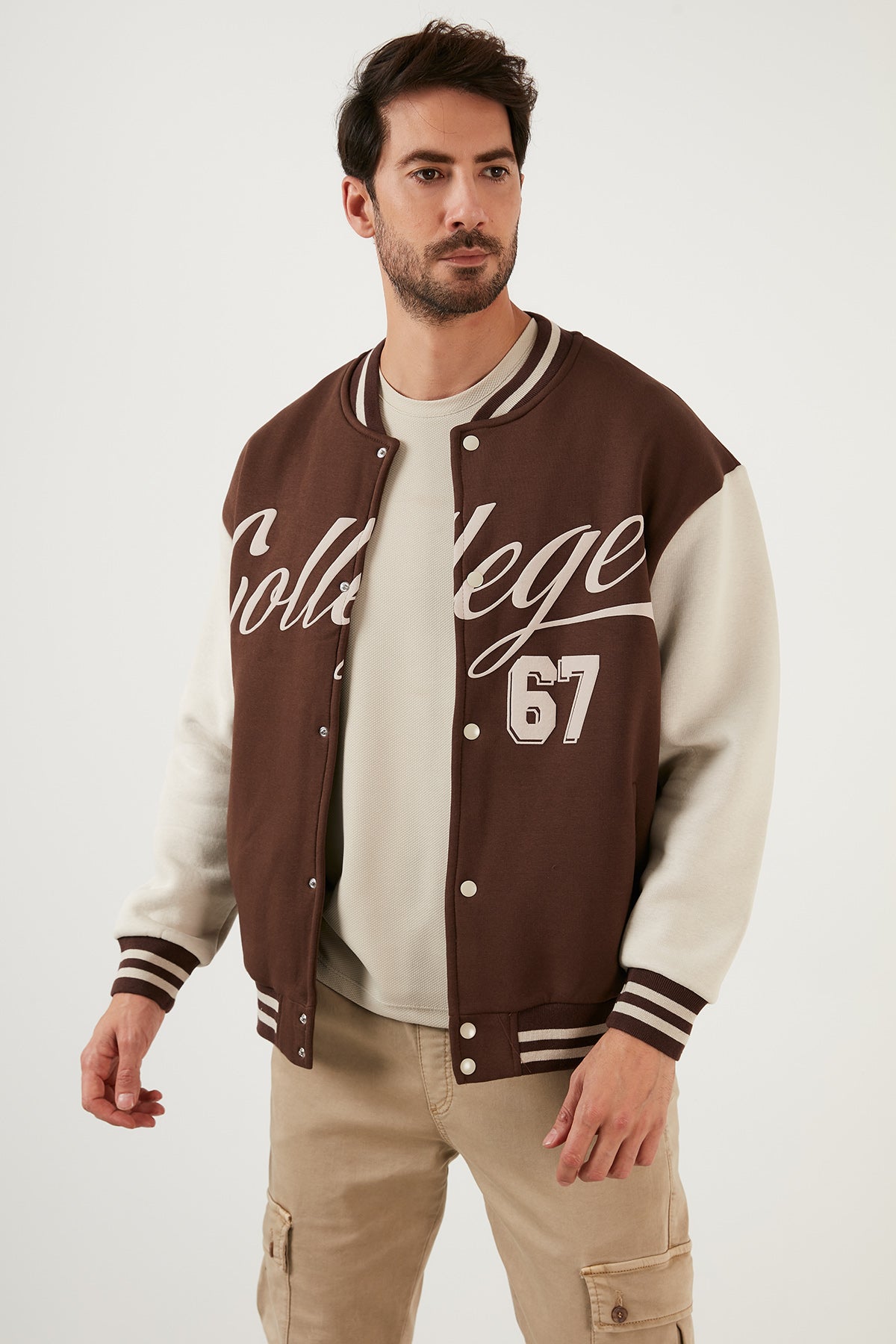 Buratti Regular Fit İçi Yumuşak Tüylü Kolej Yaka Bomber Erkek Mont 628X8928 KAHVE