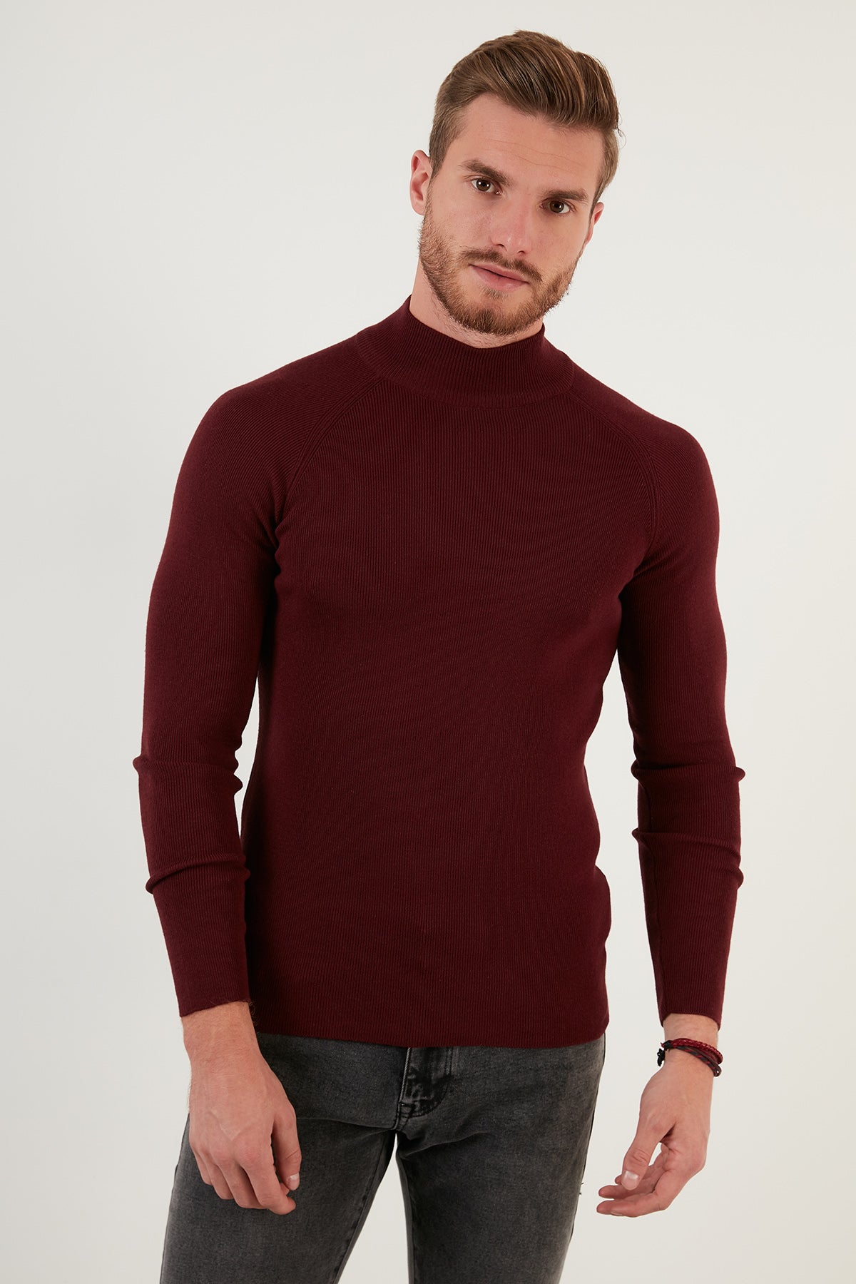 Buratti Slim Fit Balıkçı Yaka Pamuklu Triko Erkek Kazak 6353460 BORDO